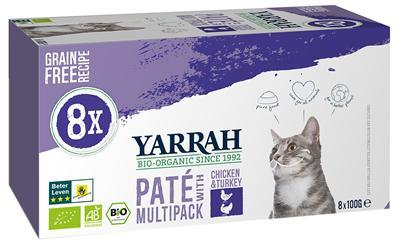 Yarrah natvoer kat kuipje pate graanvrij bio Multi-Pack Kip & Kalkoen 8x100gr