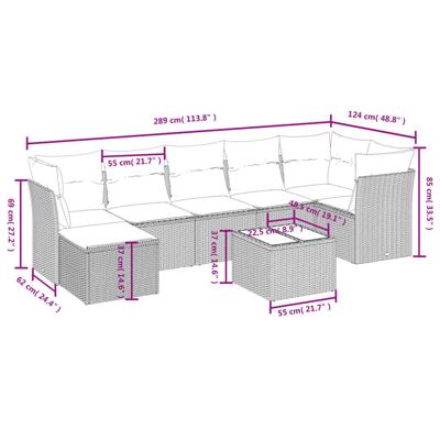 7-delige Loungeset met kussens poly rattan bruin