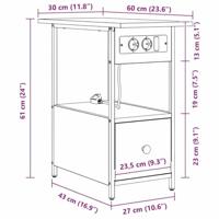 Nachtkastje met lade Gerookt eiken 60 x 30 x 61 cm Bewerkt hout - thumbnail