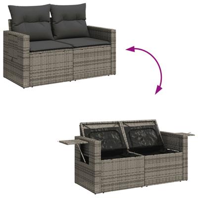 6-delige Loungeset met kussens poly rattan grijs - thumbnail