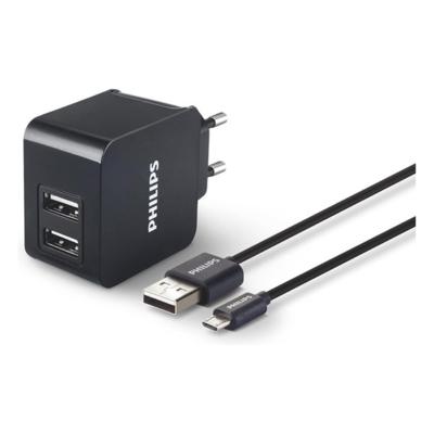 Philips Ultrasnelle wandoplader met 2 USB-poorten en 1 micro USB-kabel Philips Ultrasnelle wandoplader met 2 USB-poorten en 1 micro USB-kabel