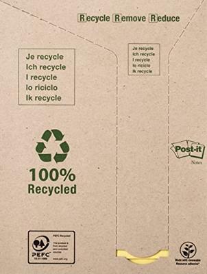 Memoblok Post-it 655 76x127mm recycled geel 16x100 vel Memoblok Post-it 655 76x127mm recycled geel 16x100 vel