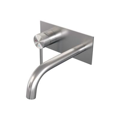 Brushed Carving inbouw wastafelmengkraan met gebogen uitloop en afdekplaat A2 RVS geborsteld PVD