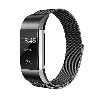 By Qubix - Compatible met Fitbit Charge 2 milanese bandje - Maat: Large - Zwart - Compatible fitbit bandje