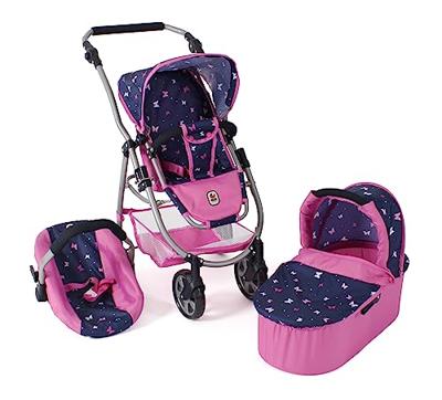 Combi-poppenwagen Emotion - Vlinders Navy Roze