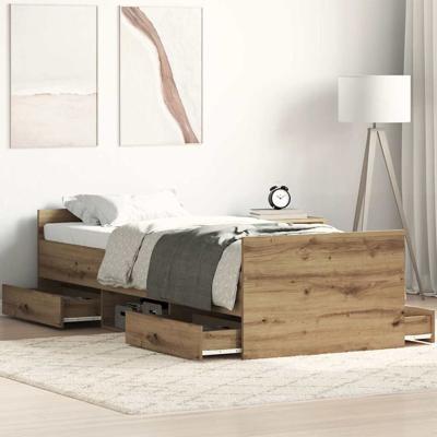 Bedframe zonder matras spaanplaat artisanaal eikenkleurig