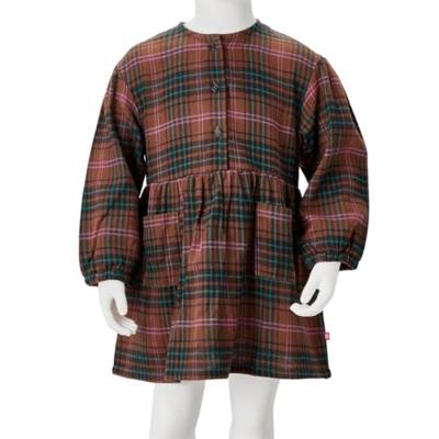 Kinderjurk met lange mouwen geruit patroon 104 cognackleurig