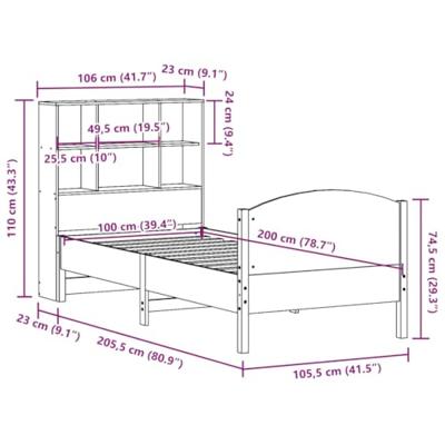Bed met boekenkast zonder matras grenenhout wasbruin 100x200 cm