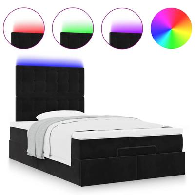 Ottoman bed met matrassen en LED's 140x190cm fluweel zwart - thumbnail