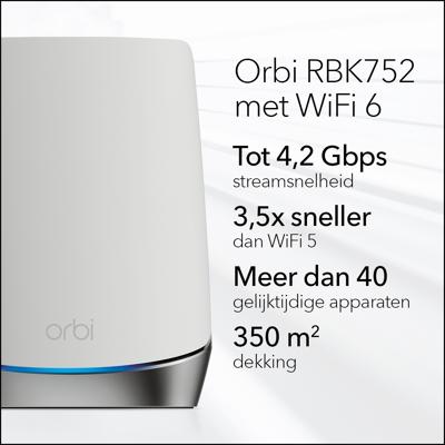 Netgear Orbi WiFi6 draadloze router Gigabit Ethernet Tri-band (2.4 GHz / 5 GHz / 5 GHz) Roestvrijstaal, Wit