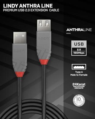 LINDY 36701 USB-kabel USB 2.0 USB-A stekker, USB-A bus 0.50 m Zwart Afgeschermd (dubbel)