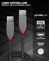 Lindy 36701 0.5m USB A USB A Mannelijk Vrouwelijk Zwart, Grijs USB-kabel - thumbnail
