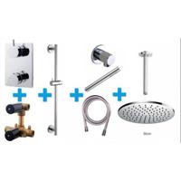 Thermostatische Inbouw Regendouche Set Wiesbaden Type 112 Plafondarm 30 cm Rond Glijstang incl. Inbouwdeel - thumbnail