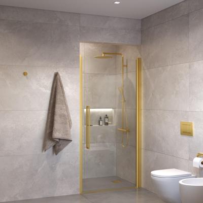 Sanivo Suno Nisdeur draaideur 70 cm Geborsteld Messing Goud Helder Glas 8 mm Nano Sanivo Suno Nisdeur draaideur 70 cm Geborsteld Messing Goud Helder Glas 8 mm Nano