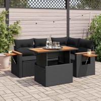 5-delige Loungeset met kussens poly rattan zwart - thumbnail