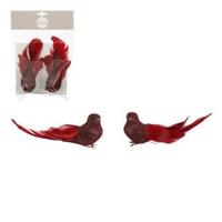 House of Seasons Clip Vogel 8x5x6.5 cm 2 Stuks Rood - thumbnail