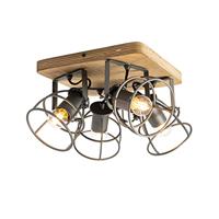 QAZQA Industriële spot hout met donkergrijs verstelbaar 4-lichts - - thumbnail
