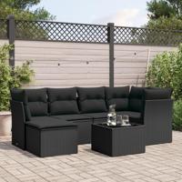 7-delige Loungeset met kussens poly rattan zwart - thumbnail