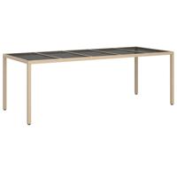 Tuintafel 250x100x75 cm gehard glas en poly rattan beige - thumbnail
