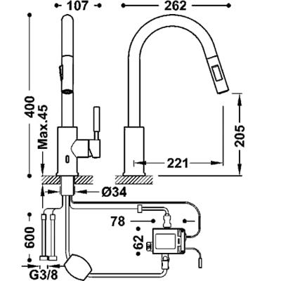 Elektronische Keukenkraan Tres Tempo Standard met Omstel en Hendel RVS