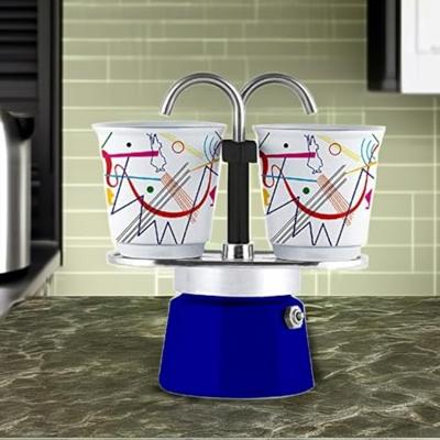 Italiaanse koffiezetset + 2 kopjes - BIALETTI - Mini-express KANDINSKY - 100 ml - Roestvrij staal / Blauw Italiaanse koffiezetset + 2 kopjes - BIALETTI - Mini-express KANDINSKY - 100 ml - Roestvrij staal / Blauw