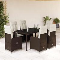 7-delige Bistroset met kussens poly rattan bruin - thumbnail