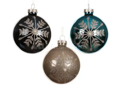 Kerstbal Glas Glitter Sneeuwvlok Ø8cm Assorti 1st