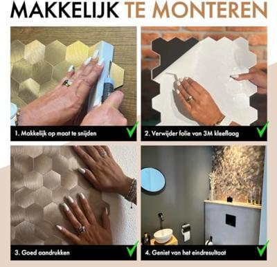 Mozaïek Isodeco Steenstrip Hexagon Zelfklevend 28.0x29.0 cm Goud Wit Marmer Isodeco