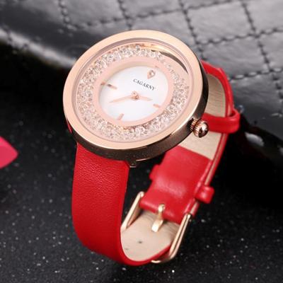 CAGARNY waterbestendig Fashion 6878 vrouwen Quartz Wrist Watch with leder Band(Red+Gold)