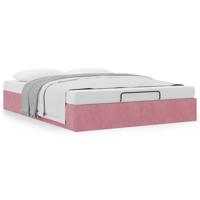Ottoman bedframe zonder matras 140x200 cm fluweel roze - thumbnail
