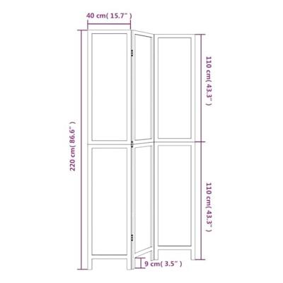 Kamerscherm met 3 panelen massief paulowniahout wit