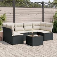 7-delige Loungeset met kussens poly rattan zwart - thumbnail
