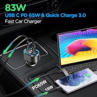 Caliber Autolader - Sigarettenaansteker Splitter - 1x USB & 1x USB-C - 83 Watt - Snellader - LED met spanningsmeter (PS26) - thumbnail