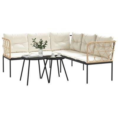 Loungeset met kussens staal en textileen zwart - thumbnail
