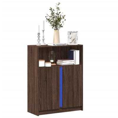 Dressoir met LED 77x34x100 cm bewerkt hout bruin eikenkleur