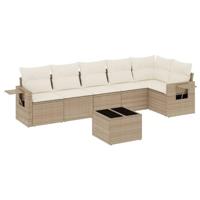 7-delige Loungeset met kussens poly rattan beige - thumbnail