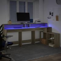 Bureau met LED-verlichting 200x104x91 cm hout sonoma eikenkleur - thumbnail