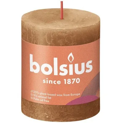 Bolsius stompkaars rustiek shine 6.8x8cm spice brown