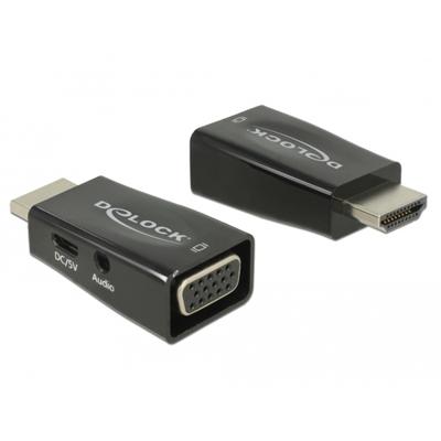 Delock 65901 HDMI / VGA / USB-C / Jackplug Adapter [1x HDMI-stekker - 1x D-sub bus 15-polig, USB-C bus, 3,5mm-bus] Zwart