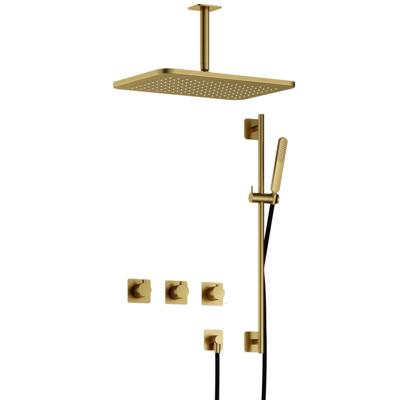 Hotbath Gal - GL106 - Inbouw Regendoucheset - Geborsteld Messing PVD - 2 Stopkranen - Thermostatisch - Plafondbuis 15 cm - Hoofddouche 270x400 mm - Staafhanddouche - Glijstang 900 mm - met GL106 - V02