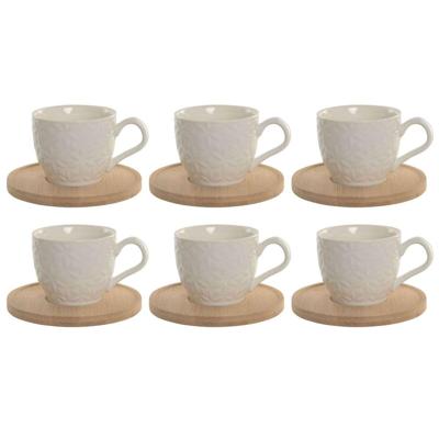 Set van 6 kopjes met schotel Home ESPRIT Wit Bamboe Porselein 90 ml