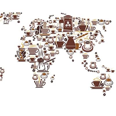 Fotobehang - Koffie Kaart van de Wereld, Wereldkaart, 11 maten, premium print, incl behanglijm