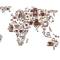 Fotobehang - Koffie Kaart van de Wereld, Wereldkaart, 11 maten, premium print, incl behanglijm - thumbnail