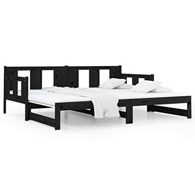 Slaapbank uitschuifbaar massief grenenhout zwart 2x(90x190) cm - thumbnail