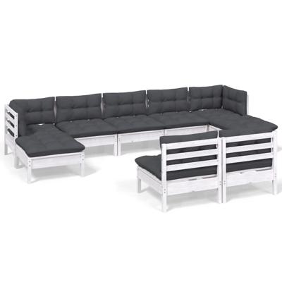 9-delige Loungeset met kussens grenenhout wit