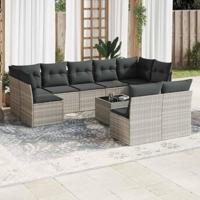 10-delige Loungeset met kussens poly rattan lichtgrijs - thumbnail