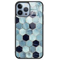 iPhone 13 Pro Max glazen hardcase - Blue cubes - thumbnail