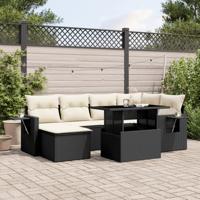 7-delige Loungeset met kussens poly rattan zwart - thumbnail
