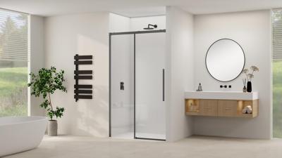 Schuifdeur Van Rijn Products ST09 Aan Vast Deel 180x200 cm 8 mm Helder Glas Softclose Incl. Beslag en Greep Mat Zwart