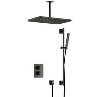 Hotbath Gal - GL106 - Inbouw Regendoucheset - Geborsteld Gunmetal PVD - Thermostatisch - Plafondbuis 15 cm - Hoofddouche 270x400 mm - Staafhanddouche - Glijstang 900 mm - met GL106 - met 2-Weg Stop-Omstel - thumbnail